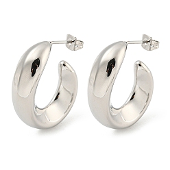 Платина Серьги-гвоздики из латуни с реечным покрытием, долговечный, без свинца и без кадмия, с-образный, платина, 30.5x8 мм