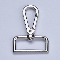 Platinum Zinc Alloy Swivel Clasps, Push Gate Snap Hooks, Rectangle, for Purse Hardware, Platinum, 60x46x7mm, Hole: 38x13mm