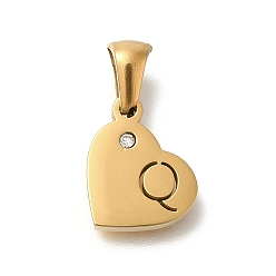 Letter Q 304 подвески в форме сердца из нержавеющей стали со стразами, золотые, Буква Q, 11x13x2.5 мм, отверстие : 5x3 мм