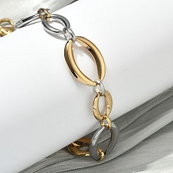 Couleur Dorée & Acier Inoxydable 304 bracelets à maillons ovales en acier inoxydable pour femmes, placage ionique (ip), plaqué longue durée, or et acier inoxydable Couleur, diamètre intérieur: 7.28 pouce (18.5 cm)
