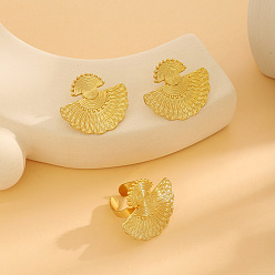 Fan Серьги-гвоздики и кольца-манжеты из сплава, золотые, вентилятор, 35x32 мм