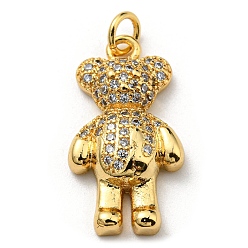 Clear Brass with Cubic Zirconia Pendants, Long-Lasting Plated, Lead Free & Cadmium Free, Real 18K Gold Plated, Bear, Clear, 22.5x12.5x4.5mm, Hole: 3mm