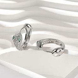 Платина Серьги-кольца из латуни с прозрачным кубическим цирконием, змея, платина, 19.5x19.5x6.5 мм