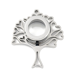 Нержавеющая Сталь Цвет 304 подвески-медальоны из нержавеющей стали, со стеклом, очарование дерева, цвет нержавеющей стали, 45x39x10.5 мм, отверстие : 2.2 мм