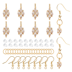 Настоящее золото 18K Набор для изготовления серег своими руками, в том числе 8 шт. латунные крючки для серег, 20 открытые прыжковые кольца, 20 гайки ушные пластиковые, 8 шт. Латунные подвески с кубическим цирконием "конский глаз", реальный 18 k позолоченный, амулеты: 12x5.5x3 мм, отверстие : 1.5 мм