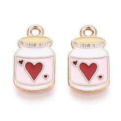 Розовый Подвески из сплава и эмали, бутылка с сердечком, золотой свет, туманная роза, 17x9x1 мм, отверстие : 1.6 мм