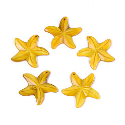 (932FM) Темно-синий аква-матовый с подкладкой Резные подвески из натуральных пресноводных ракушек, прелести морская звезда, окрашенные, темно-золотистые, 32.5~34x33~36x2.5~3.5 мм, отверстие : 1.2~1.5 мм