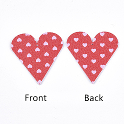 Красный Большие кожаные подвески, сердце, для изготовления украшений на день Святого Валентина, красные, 44x42x1.5 мм, отверстие : 1 мм