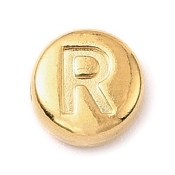 Letter R 304 из нержавеющей стали бусы, плоские круглые с буквы, золотые, Буква R, 7x3.5 мм, отверстие : 1.7 мм