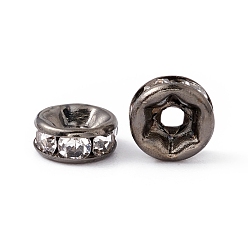 Gunmetal Brass with Crystal Rhinestone Spacer Beads, Cadmium Free & Lead Free, Flat Round, Gunmetal, 6x2.5mm, Hole: 1.5mm