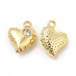 Golden Alloy Pendants, with Rhinestone, Heart Charm, Golden, 14x10x5mm, Hole: 1.2mm