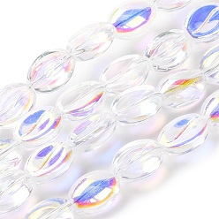 Прозрачный АВ Стеклянные бусины с гальваническим покрытием , с покрытием AB цвета, кофейный боб, ясно AB, 10.5~11x8x5 мм, отверстие : 1 мм, около 60 шт / нитка, 25.20'' (64 см)