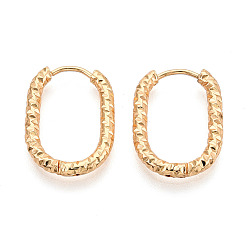 Настоящее золото 18K Серьги из 304 нержавеющей стали, текстурированный овал, реальный 18 k позолоченный, 21.5x16x2.5 мм