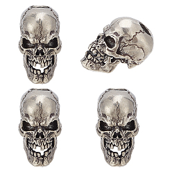 Античное Серебро 4 латунные бусины шт., череп, античное серебро, 22.5x13x17.5 мм, отверстие : 5.5 мм