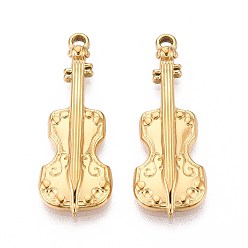 Настоящее золото 18K 304 подвески из нержавеющей стали, скрипка, ионное покрытие (ip), реальный 18 k позолоченный, 32x11x3 мм, отверстие : 1.8 мм