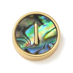 Letter I Латунные бусины, с имитацией смолы ракушки пауа, плоско-круглые, реальный 14 k позолоченный, Буква "i", 13.5x4 мм, отверстие : 1.6 мм