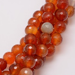 Dark Orange Natural Agate Bead Strands, Dyed, Faceted, Round, Dark Orange, 12mm, Hole: 1.5mm, about 30~32pcs/strand, 14 inch