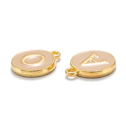PeachPuff Initial Letter A~Z Alphabet Enamel Charms, Flat Round Disc Double Sided Charms, Golden Plated Enamelled Sequins Alloy Charms, PeachPuff, 14x12x2mm, Hole: 1.5mm, 26pcs/set