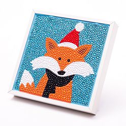 Mixed Color DIY Christmas Theme Diamond Painting Kits For Kids, Fox Pattern Photo Frame Making, with Resin Rhinestones, Pen, Tray Plate and Glue Clay, Mixed Color, 15x15x2cm