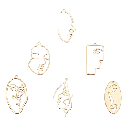 Real 18K Gold Plated Brass Pendants, Abstract Face, Real 18K Gold Plated, 12pcs/box