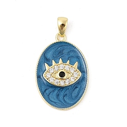 Настоящее золото 18K Подвески из латуни с микропаве из кубических цирконий и эмали, Овальный с глазом, стойки покрытие, долговечный, без свинца и без кадмия, реальный 18 k позолоченный, 22x15x2 мм, отверстие : 4x2 мм