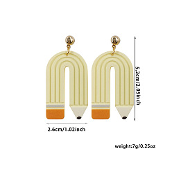 Pen Акриловые серьги-гвоздики «обратно в школу», платина, ручка, 52x26 мм
