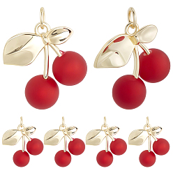 Настоящее золото 18K 8 шт. подвески из латуни, окрашенные распылением, вишня, реальный 18 k позолоченный, 19x17.5x8 мм, отверстие : 3.4 мм