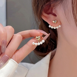 Heart Alloy Imitation Pearl Stud Earrings for Women, with 925 Sterling Silver Pin, Heart, 18x12mm