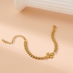 Настоящее золото 18K 304 из нержавеющей стали клевера ссылка браслеты, браслеты-цепочки в форме буквы V для женщин, реальный 18 k позолоченный, 6-7/8 дюйм (17.6 см)