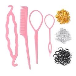 Платиновый & Золотой 200шт 2 цвета алюминиевые дреды бусины украшение для волос, с 1 набором инструментов для плетения акриловых волос, 1 одноразовые мини-резинки для сумок, платиной и золотом, 9~210x9~45x0.1~8 мм, отверстие : 7 мм