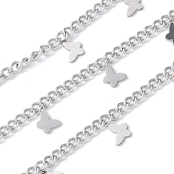 Нержавеющая Сталь Цвет 304 из нержавеющей стали обуздать цепи, несварные, с катушкой, с бабочкой прелести, цвет нержавеющей стали, 6x4.5x0.5 мм