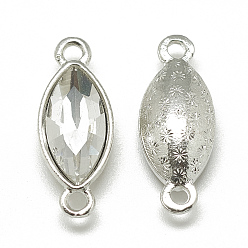 Прозрачный Соединители звеньев сплава стекла, граненые, лошадиный глаз , платина, прозрачные, 23x9x5 мм, отверстие : 1.5 мм