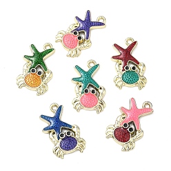 Золотой Подвески из морского сплава с эмалью, Морская звезда с подвесками в виде крабов, разноцветные, золотые, 22x13.5x2.5 мм, отверстие : 1.5 мм