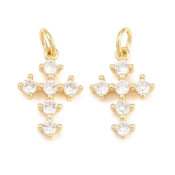 Real 18K Gold Plated Easter Brass Micro Pave Clear Cubic Zirconia Pendants, Cadmium Free & Lead Free, Long-Lasting Plated, Rack Plating, Cross Charms, Real 18K Gold Plated, 16x11x2.5mm, Hole: 3.5mm