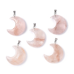 Другие Кварцы Подвески из натурального гематоидного кварца, Луна прелести, с латунной фурнитурой платинового цвета, 30.5x27x9 мм, отверстие : 4x3 мм