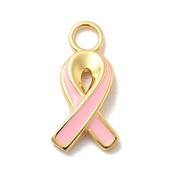 Awareness Ribbon 925 Подвески из стерлингового серебра с розовой эмалью, золотые, с печатью 925, осведомленности ленты, 15x7.5x1.5 мм, отверстие : 2.5 мм
