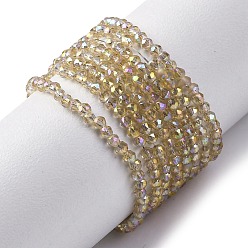 Светло-коричневый Прозрачные стеклянные бусины гальваническим пряди, круглые бусины нити граненые, загар, 2 мм, отверстие : 0.6 мм, около 194~195 шт / нитка, 14.17~14.49'' (36~36.8 см)