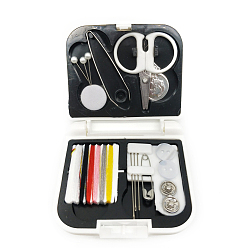 Black Sewing Tool Sets, including Sewing Needles, Polyester Thread, Safety Pins, Button, Sewing Snap Button, Clamp, Scissor, Sewing Needle Devices Threader, Black, 70x65x17.5mm