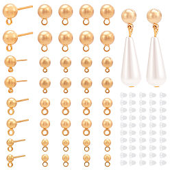Light Gold 40шт 4 размер стойка покрытие латунь шарик гвоздик серьга штифт, с горизонтальными петлями и пластиковыми гайками 50шт., золотой свет, 6.5~10x3~6 мм, отверстие : 1.2~1.4 мм, штифты : 0.7 мм, 10шт / размер
