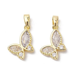 Настоящее золото 18K Латунные микропаве прозрачные подвески с фианитом, без кадмия, без никеля и без свинца, бабочки прелести, реальный 18 k позолоченный, 16x11.5x2.8 мм, отверстие : 5x2.8 мм