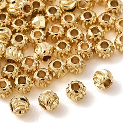 Настоящее золото 18K Латунные бусины, круглая с витым узором, без кадмия и без свинца, стойки покрытие, долговечный, реальный 18 k позолоченный, 4x3 мм, отверстие : 1.5 мм