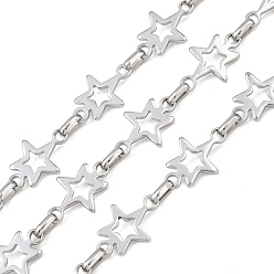 Stainless Steel Color 304 Stainless Steel Star Link Chain, Unwelded, with Spool, Stainless Steel Color, 18.5x12x1mm & 7x4x2mm