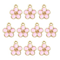 Pink 10Pcs Alloy Enamel Pendants, Flower Charms, Golden, Pink, 16x13.5x2mm, Hole: 1.6mm