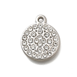 Нержавеющая Сталь Цвет 304 подвески из нержавеющей стали, со стразами, круглые, цвет нержавеющей стали, 18x14.5x2.5 мм, отверстие : 1.2 мм
