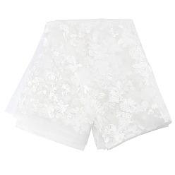 Белый Полиэстеровая кружевная ткань с вышитым волнистым краем и цветочным узором, для аксессуаров для одежды своими руками, белые, 116~120x0.1 см, около 2 ярдов / шт