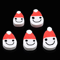 Red Handmade Polymer Clay Beads, Santa Claus/Father Christmas, Red, 9~14x7~9x4~4.5mm, Hole: 1.2~1.5mm