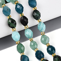 Смешанные камни Натуральный рубин в нитях из цоизита и амазонита в форме цветка, авантюрина зеленого цвета и апатита., рис, граненые, с бисером и картоном, 7.5~9x6~7 мм, отверстие : 0.9~1.2 мм, около 18~19 шт / нитка, 7.09~7.68 дюйм (18~19.5 см), 1 прядь / комплект