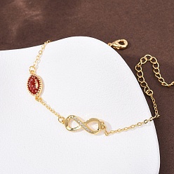 Rugby Спортивные браслеты с латунными микрокристаллами кубических цирконий в форме бесконечности, браслеты-цепочки для женщин, с эмалью, регби, 6-3/4 дюйм (17 см)