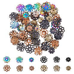 (52) Непрозрачная лаванда 72 шт. 12 стили 304 колпачки из нержавеющей стали, цветок, мульти-лепесток, разноцветные, 7.5~10.5x7~10.5x1.5~4 мм, отверстие : 0.6~2 мм, 6 шт / стиль