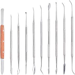 Stainless Steel Color Stainless Steel Professional Teeth Cleaning Tool Kits, with Leather Bag, for Adults, Kids, Family, Dogs, Stainless Steel Color, 22.2x8.4x2.7cm, 10pcs/set